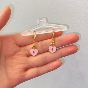 Gold and Pink Heart Lock Earrings 🔒🩷
